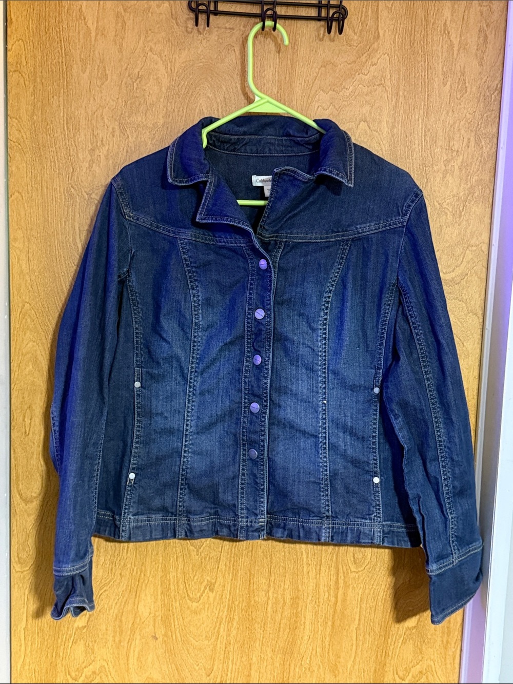 Coldwater Creek Dark Blue Jean Jacket with Purple Buttons